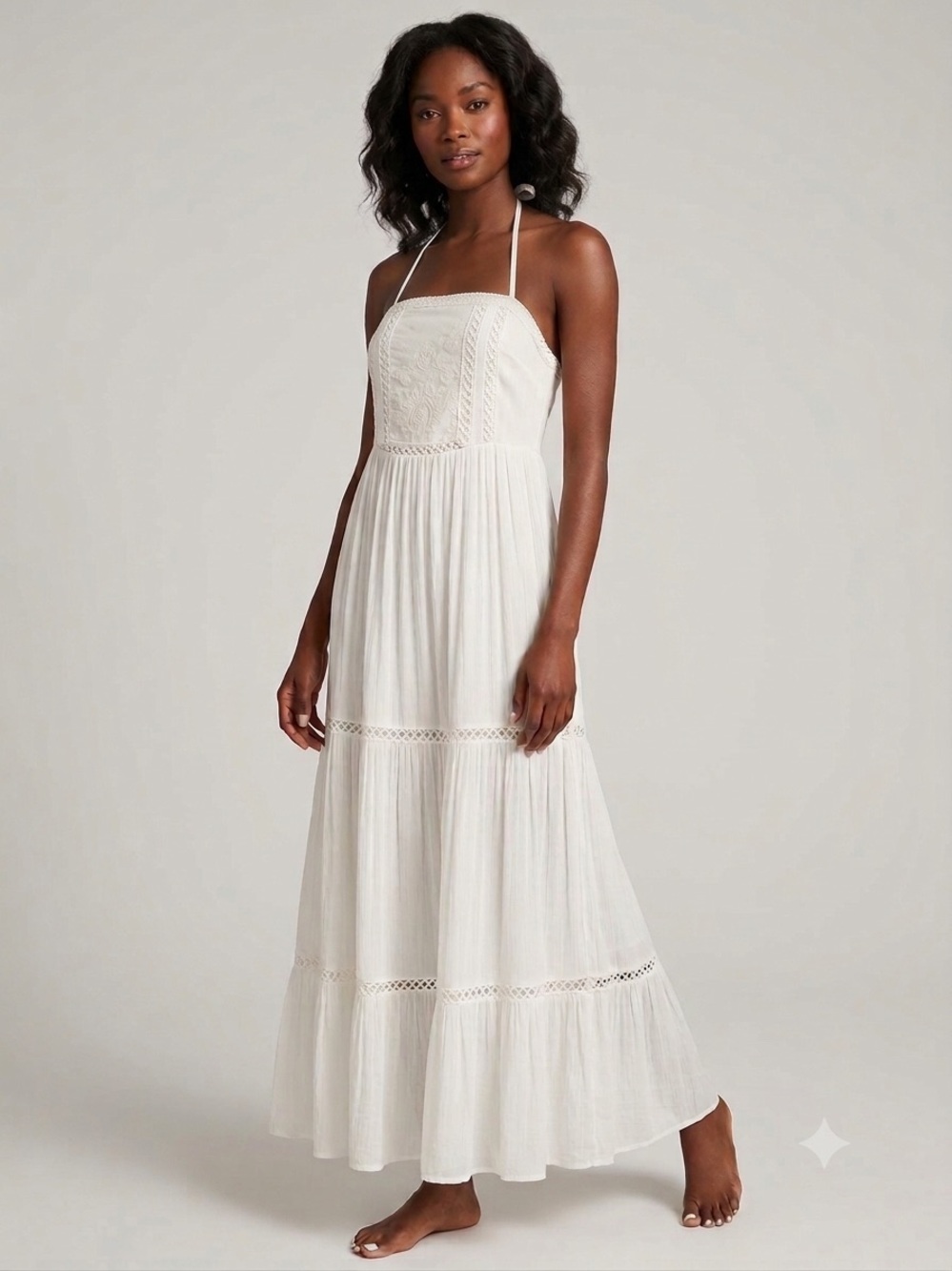 Mi Ami White Tiered Maxi Dress Size M Fynne Crochet Lace Strapless Boho